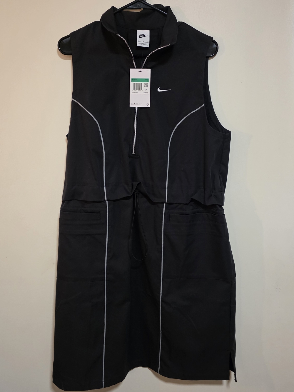 Nike Black Sleeveless Zip-Front Sport Dress with White Piping